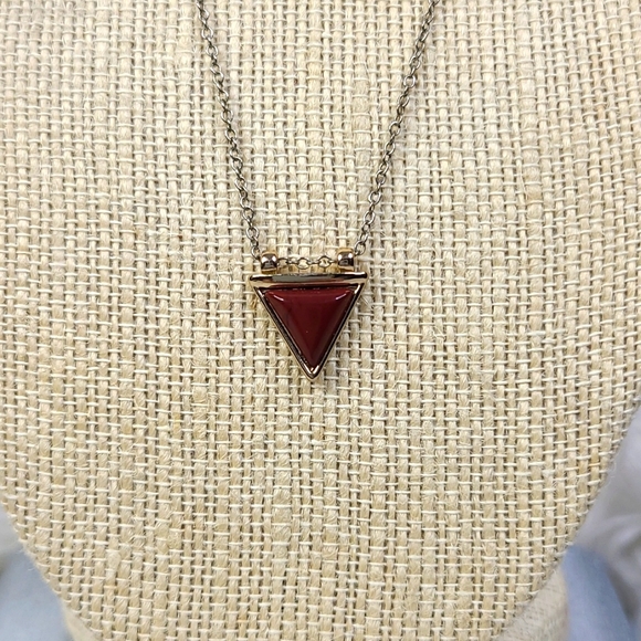 Triangle Necklace Stainless Steel Chain Pendant Gold Tone Rust Brown Agate Trend - Picture 5 of 6